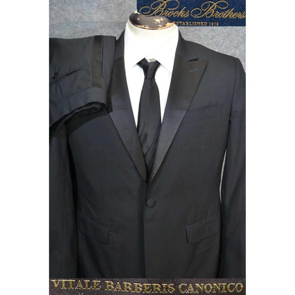 Brooks Brothers Tuxedo Suit Mens 40R Black Wool Brooksgate VBC Slim 2Pc 34x30